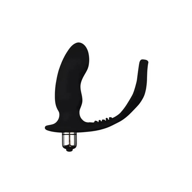 Black GK Power cockring with a curved design and textured surface for enhanced stimulation.