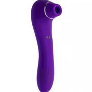 Purple Calla sucking vibrator with a curved design and a rounded tip, featuring two control buttons on the side.