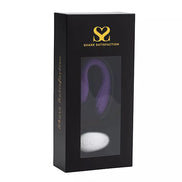 Purple remote-controlled couples vibrator with a sleek design and a white control panel box.
