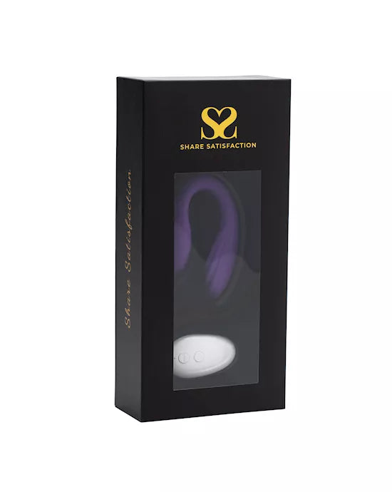 Purple remote-controlled couples vibrator with a sleek design and a white control panel box.