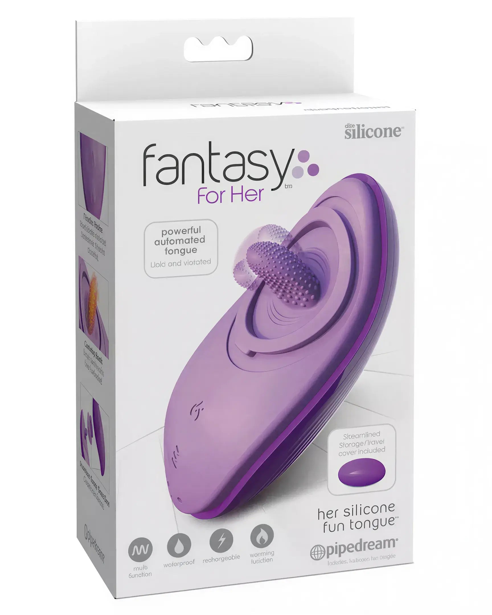 Fantasy For Her silicone fun tongue in purple packaging with textured tip and control button, designed for intimate use.