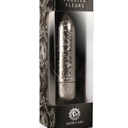 Rocks Off Frosted Fleurs bullet vibrator in a clear display box with floral design and silver accents.
