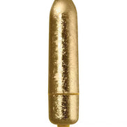 Rocks Off Frosted Fleurs bullet vibrator in a shiny gold finish with a tapered tip and textured surface.