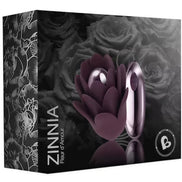 Rocks Off Zinnia vibrator in a black box featuring floral design and product details on the front.