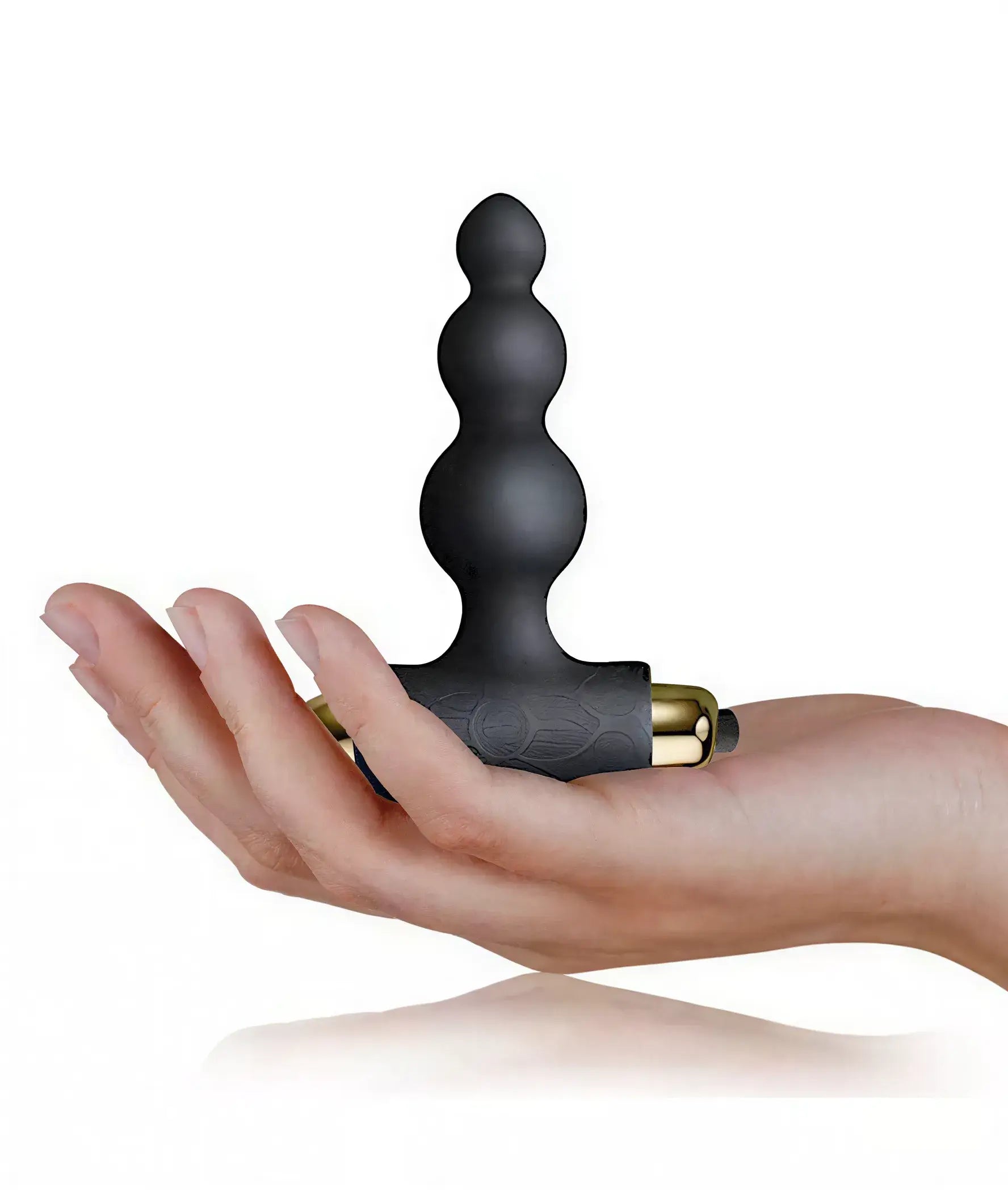 Rocks Off Silhouette Dark Desires Be Mine Kit, featuring a black silicone massager held in a hand.