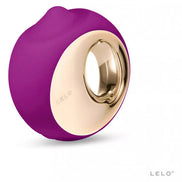 Lelo Ora 3 vibrator in purple and gold, featuring a rounded design with a circular opening.