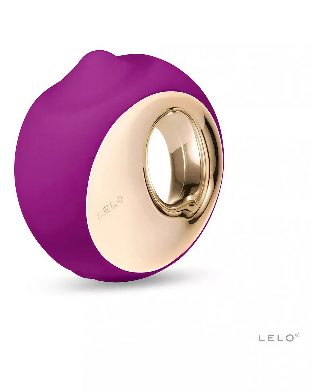 Lelo Ora 3 vibrator in purple and gold, featuring a rounded design with a circular opening.
