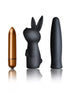 Rocks Off Silhouette Dark Desires Kit featuring a gold bullet vibrator, black bunny-shaped vibrator, and sleek black massa...