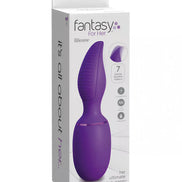 Purple silicone vibrator in a white and purple box, featuring a curved design and seven vibration settings.