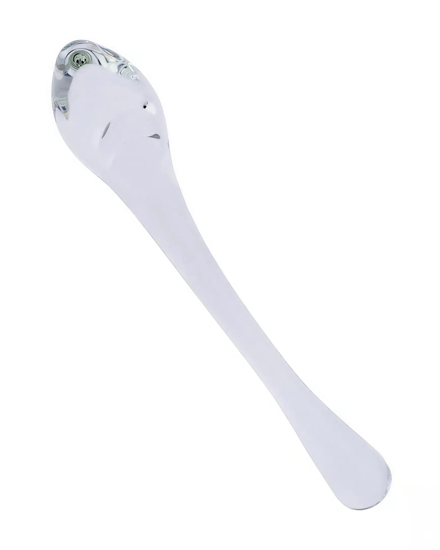 Lucent Luna curved glass massager, 7.6 inches long, featuring a smooth, transparent design with a rounded end.
