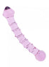 Lucent whirls glass massager in pink, featuring a smooth, curved design with textured ridges along the shaft.