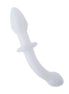 Lucent pearl double-ended glass massager with a smooth, curved design and rounded ends, displayed on a white background.