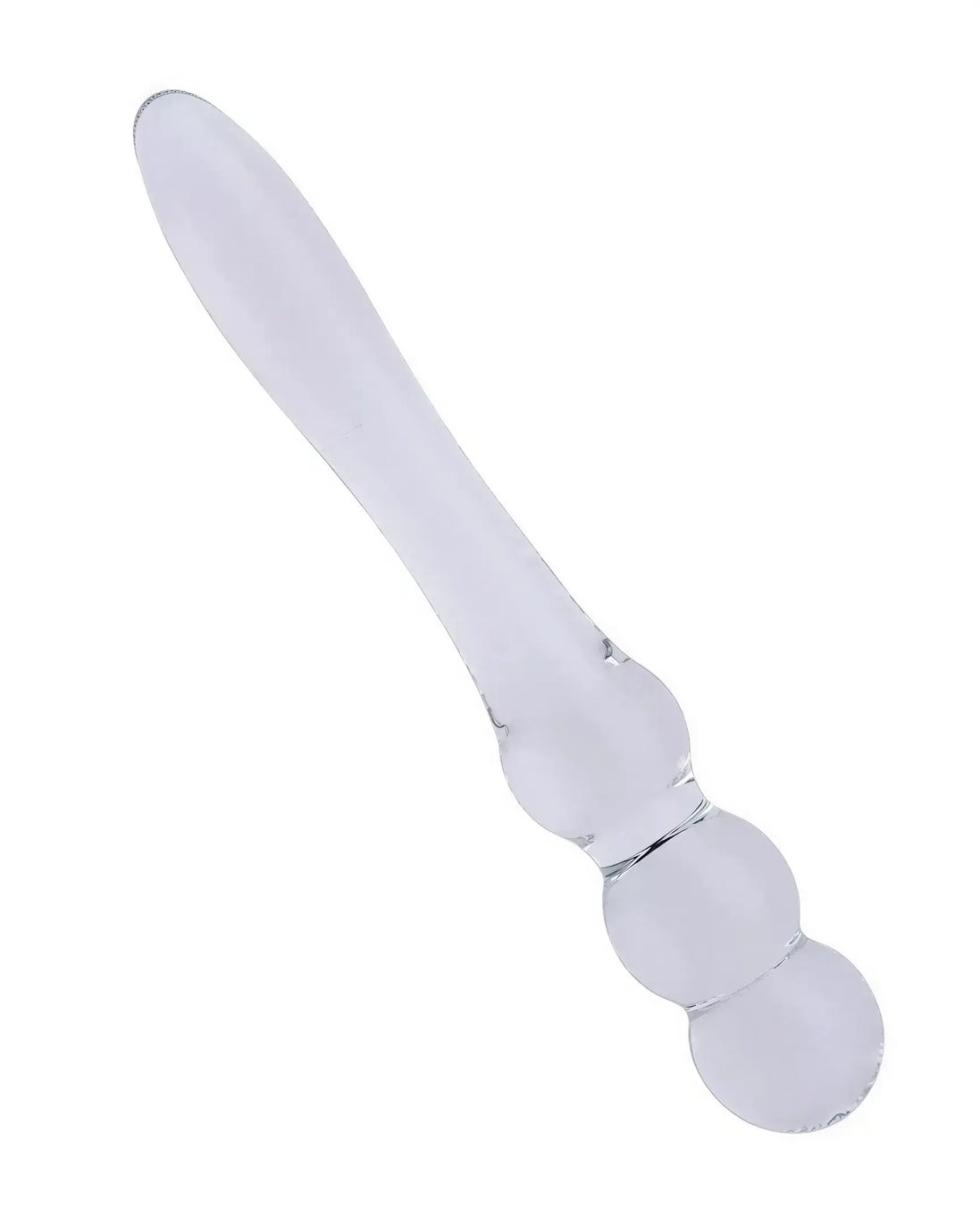 Lucent star glass massager with a smooth, clear design and three rounded sections for enhanced stimulation.
