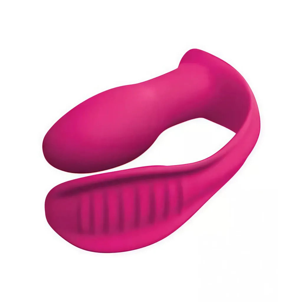 3Some Double Ecstasy in bright pink silicone, featuring a curved design and textured surface for enhanced stimulation.