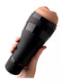 Satisfyer Men Classic in black with a realistic skin-like top, held in a hand against a white background.