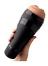 Satisfyer Mens Classic in hand, featuring a sleek black exterior and realistic skin-tone top.