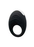 Black vibrating cock ring with a smooth surface and ergonomic design, featuring a circular opening.