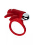Red vibrating cock ring with a smooth metallic ball and two protruding wings for added stimulation.