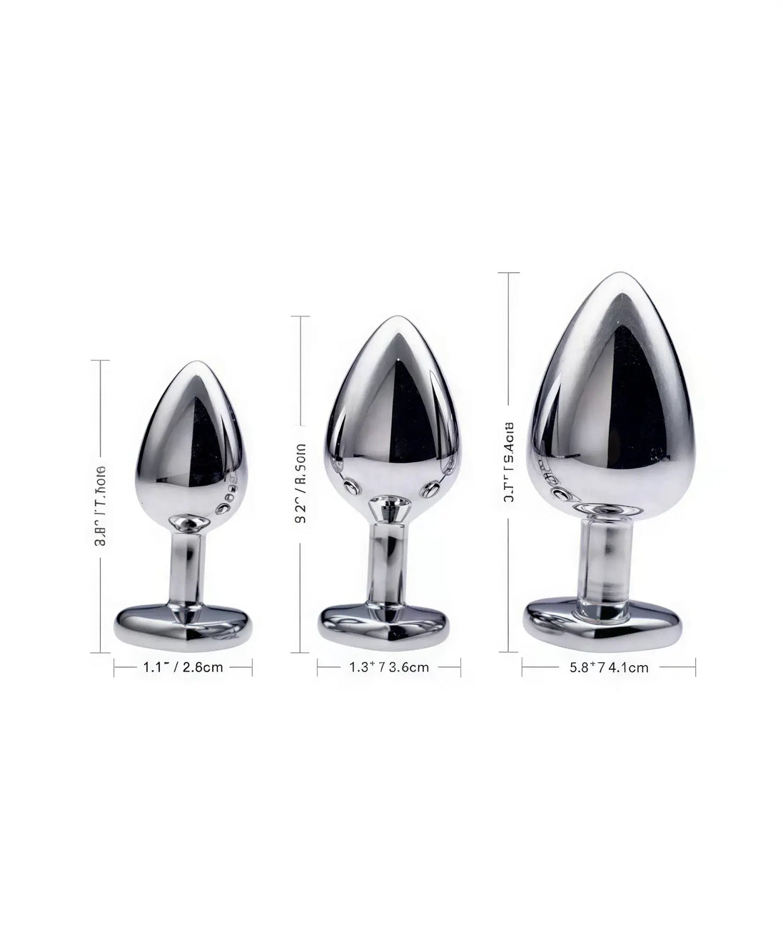 Share Satisfaction Kinki Range alloy love heart gemmed butt plug, 3.7 inches, shiny silver finish with a heart-shaped gem.