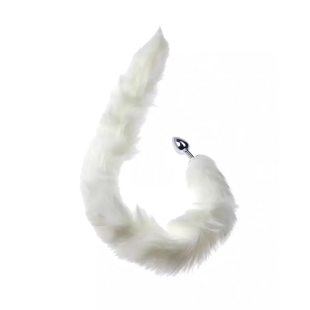 White fur-like product with a anal plug on a white background