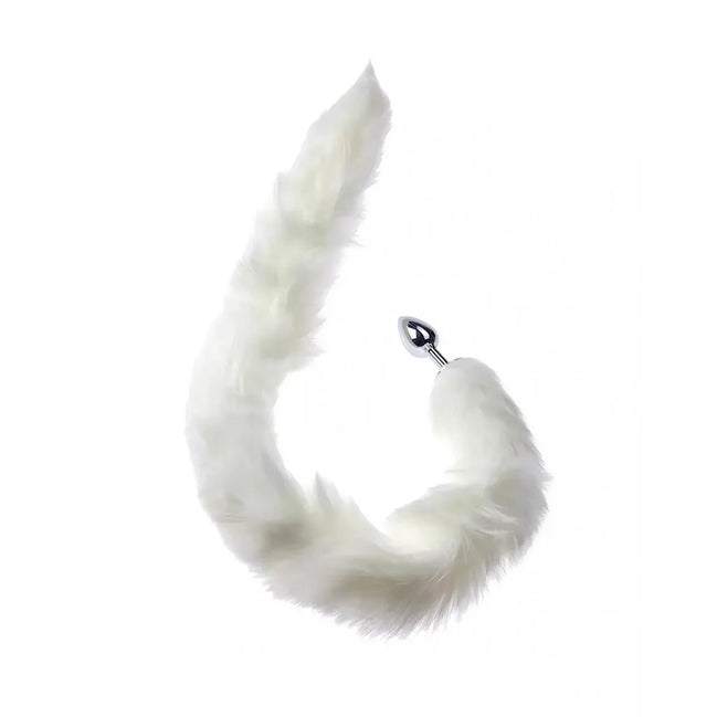 White fur-like product with a anal plug on a white background