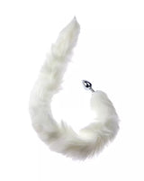 White fur-like product with a anal plug on a white background