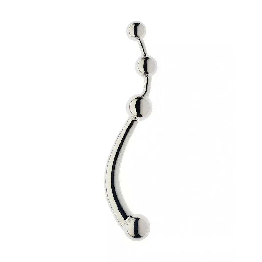 Share Satisfaction Kinki Range tri ball P spot massager in silver, featuring three spherical ends and a curved design.