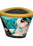 Shunga massage candle Island Blossoms in a decorative container featuring a colorful design of two women.