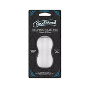 Goodhead Helping Head Pro Mini-Stroker in clear packaging with black and blue design, featuring product details and branding.