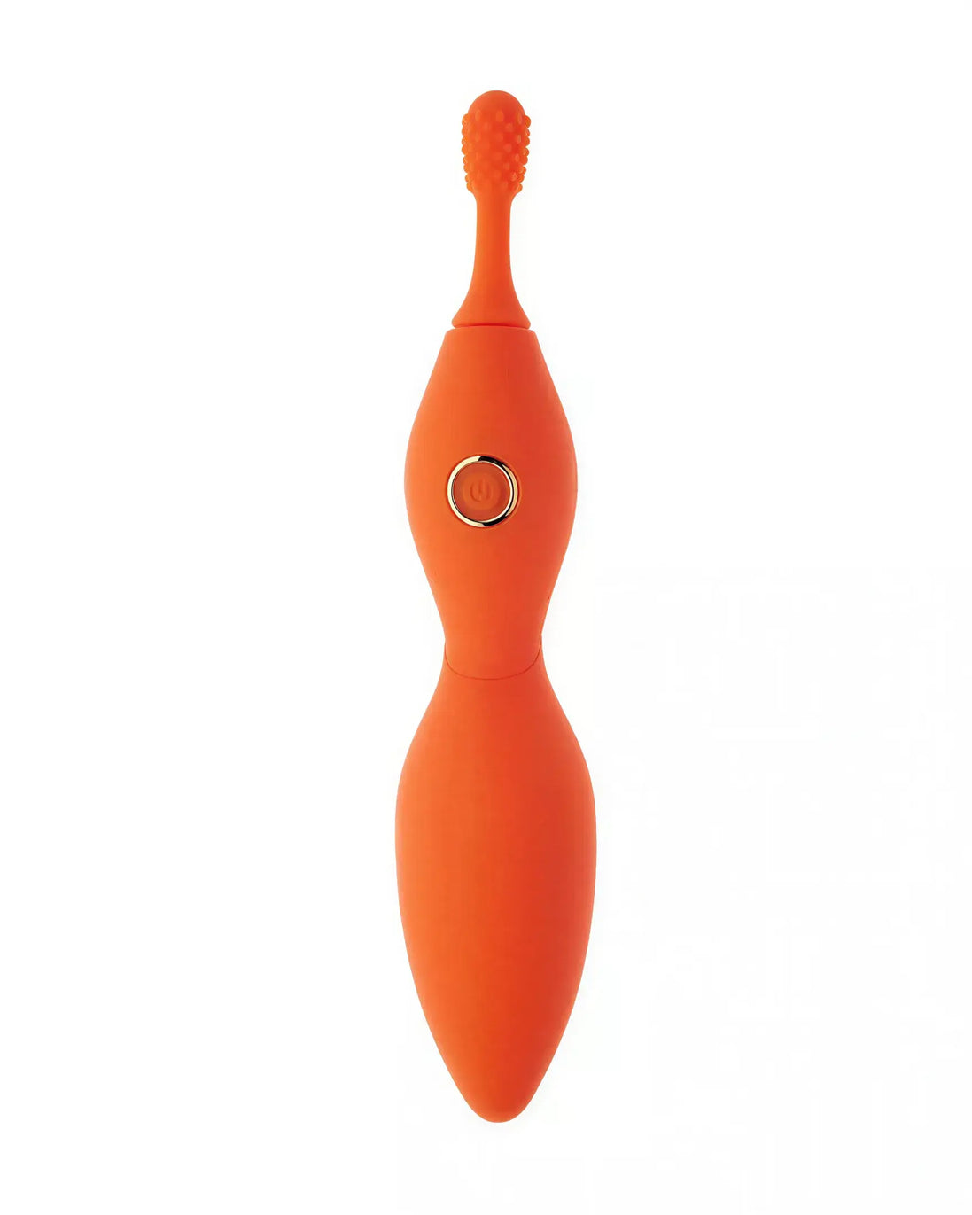 Share Satisfaction Tanda clitoral vibrator in bright orange, featuring a textured tip and a smooth ergonomic body.