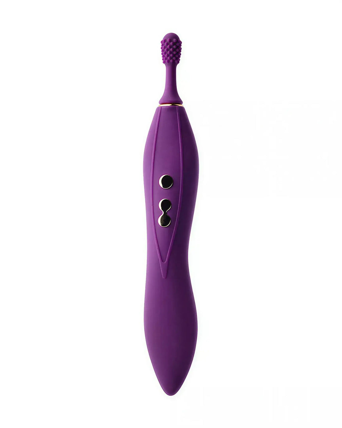 Thana clitoral vibrator in purple, featuring a textured tip and control buttons on the side.