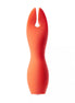 Belu clitoral stimulator in vibrant orange, featuring a unique forked design for targeted stimulation.