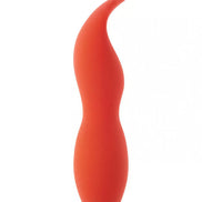 Share Satisfaction Kade external vibrator in a vibrant red color with a curved, ergonomic design.