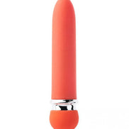 Share Satisfaction Cais Mini Vibe in bright coral color with a smooth silicone finish and silver base.