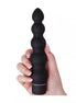 Share Satisfaction vibrating beads in black, held in a hand, featuring a tapered tip and rounded, textured design.