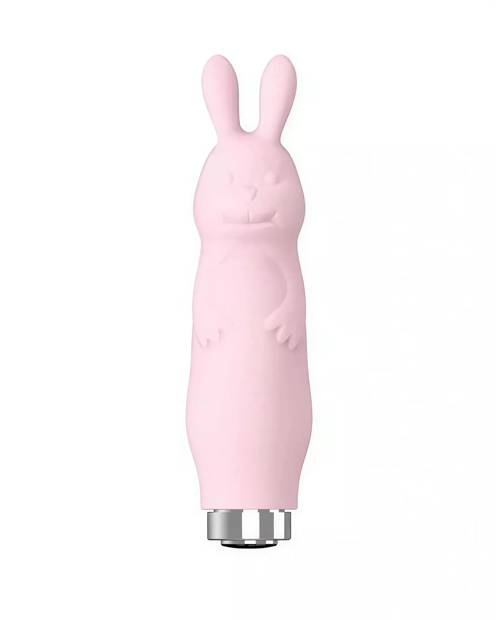 Pink bunny-shaped bullet vibrator with a smooth texture and silver base.