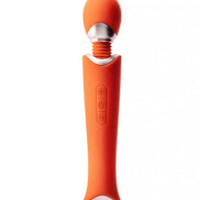 Zarina luxury wand vibrator in bright orange with a rounded head and control buttons on the handle.