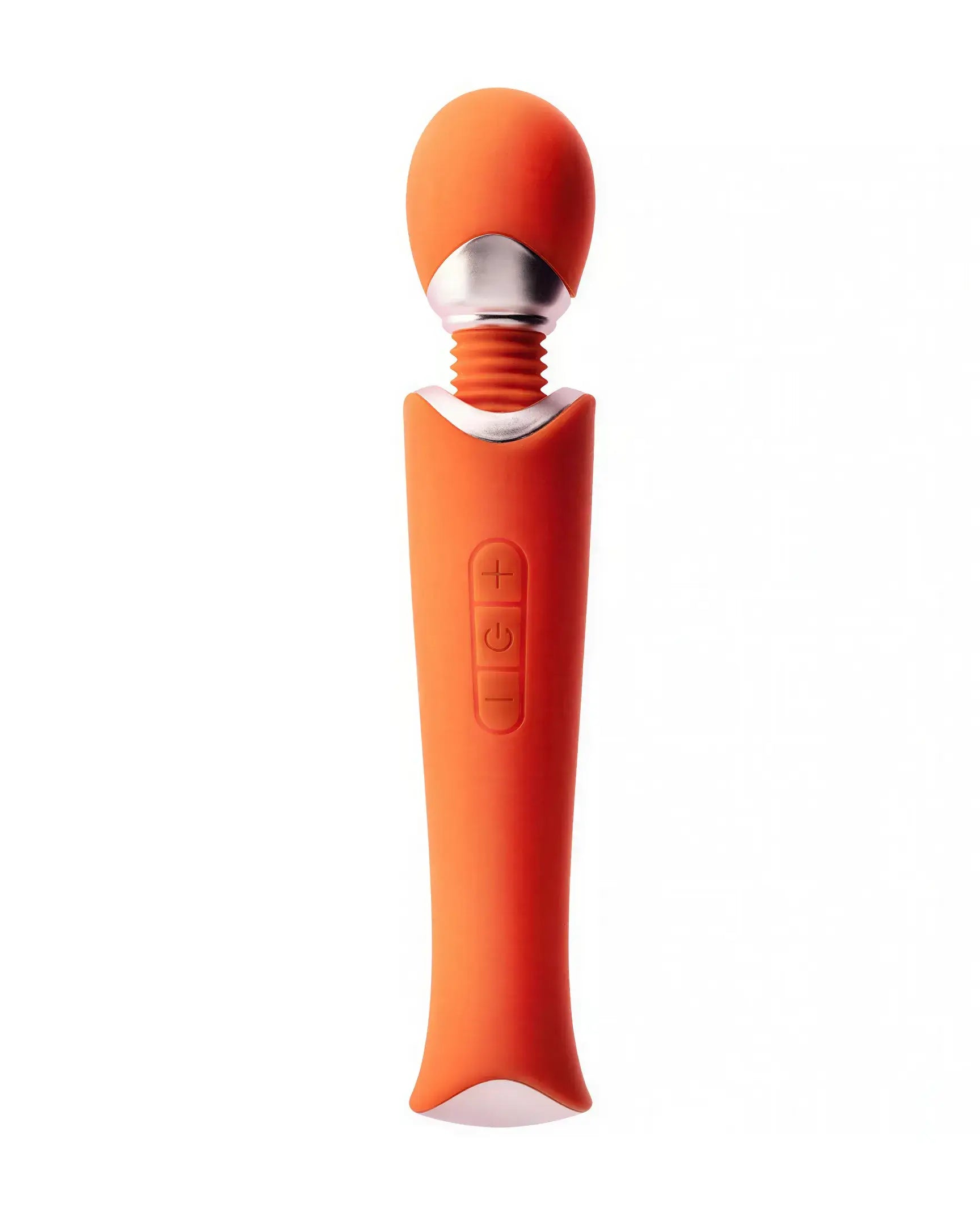 Zarina luxury wand vibrator in bright orange with a rounded head and control buttons on the handle.