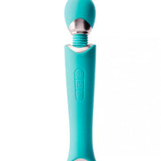 Zarina luxury wand vibrator in turquoise with a rounded head and control buttons on the shaft.