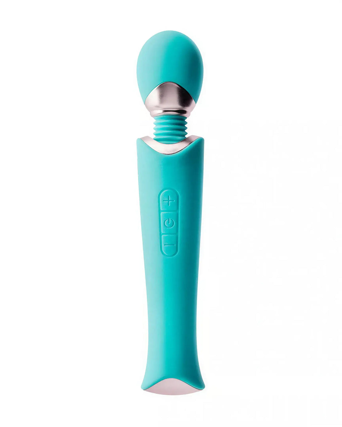 Zarina luxury wand vibrator in turquoise with a rounded head and control buttons on the shaft.