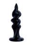 Lucent corkscrew glass butt plug in a sleek, glossy black finish with a spiral design and a flared base.
