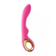Nala G-spot vibrator in bright pink with a gold base, featuring a curved design for targeted stimulation.