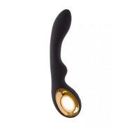 Nala G-Spot vibrator in black silicone with a gold accent, featuring a curved design for targeted stimulation.