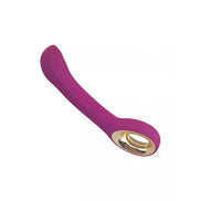 Alba G-Spot vibrator in bright pink silicone with a gold accent, featuring a curved design for targeted stimulation.