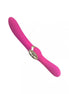 Leta dual ended vibrator in bright pink with a smooth silicone finish and a metallic center detail.