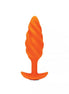 B-Vibe swirl texture plug in bright orange with a tapered design and textured surface for enhanced stimulation.
