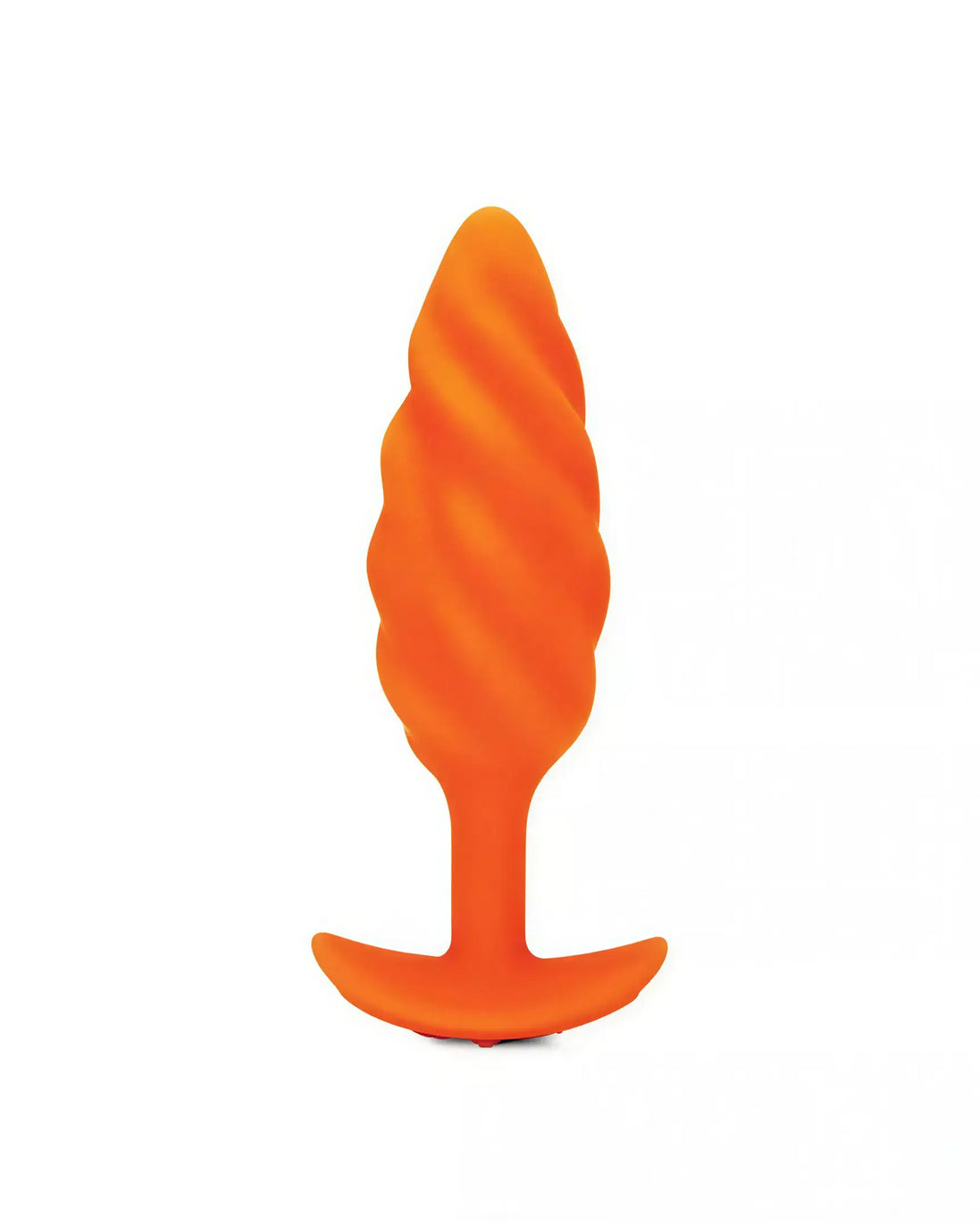 B-Vibe swirl texture plug in bright orange with a tapered design and textured surface for enhanced stimulation.