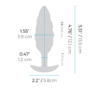 B-Vibe swirl texture plug in gray, featuring a tapered design and textured surface for enhanced stimulation.