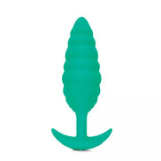 B-Vibe Twist Texture Plug in teal, featuring a ribbed design and a flared base for stability.