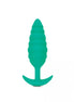 B-Vibe Twist Texture Plug in teal, featuring a ribbed design and a flared base for stability.